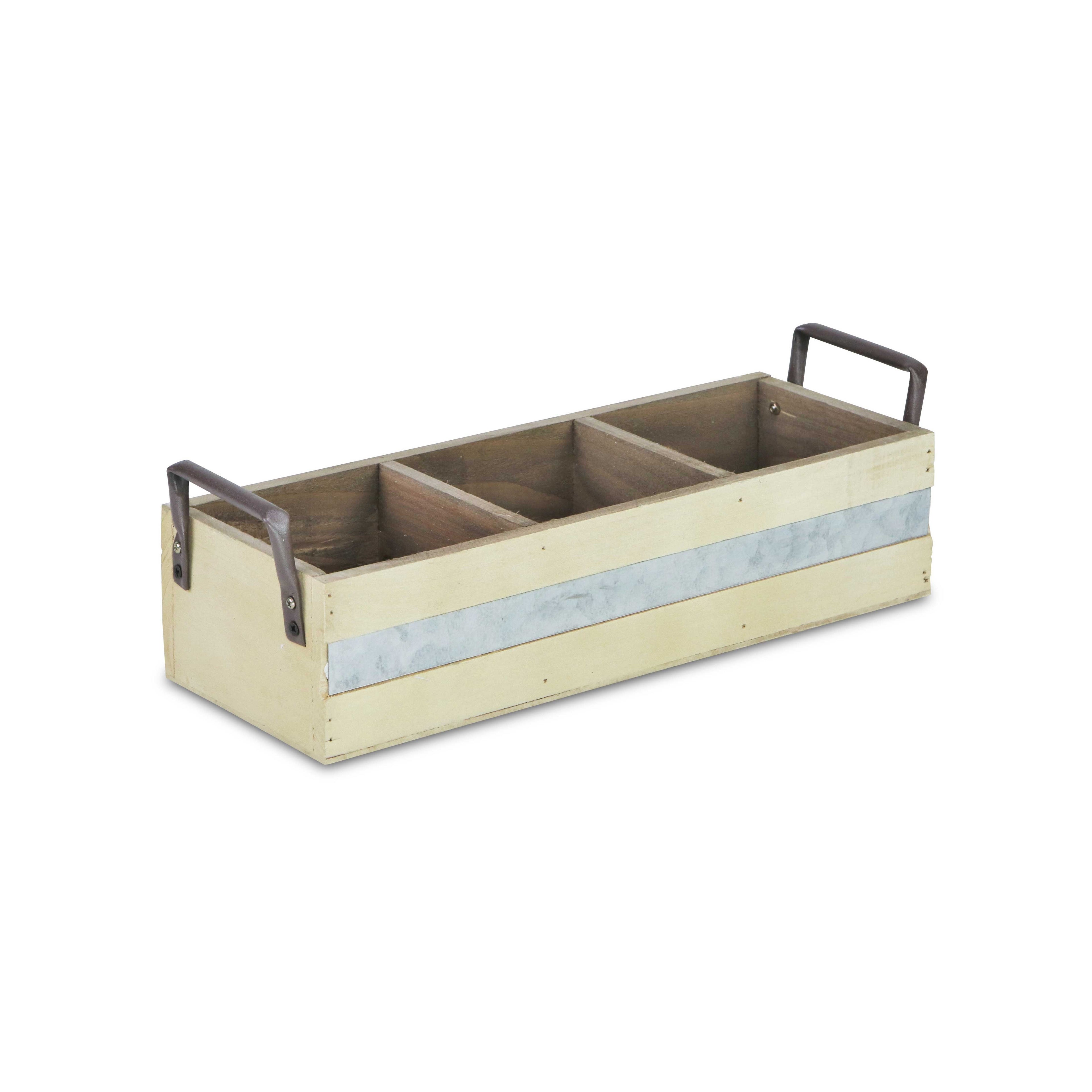 15" Antiqued White Solid Wood And Metal Box