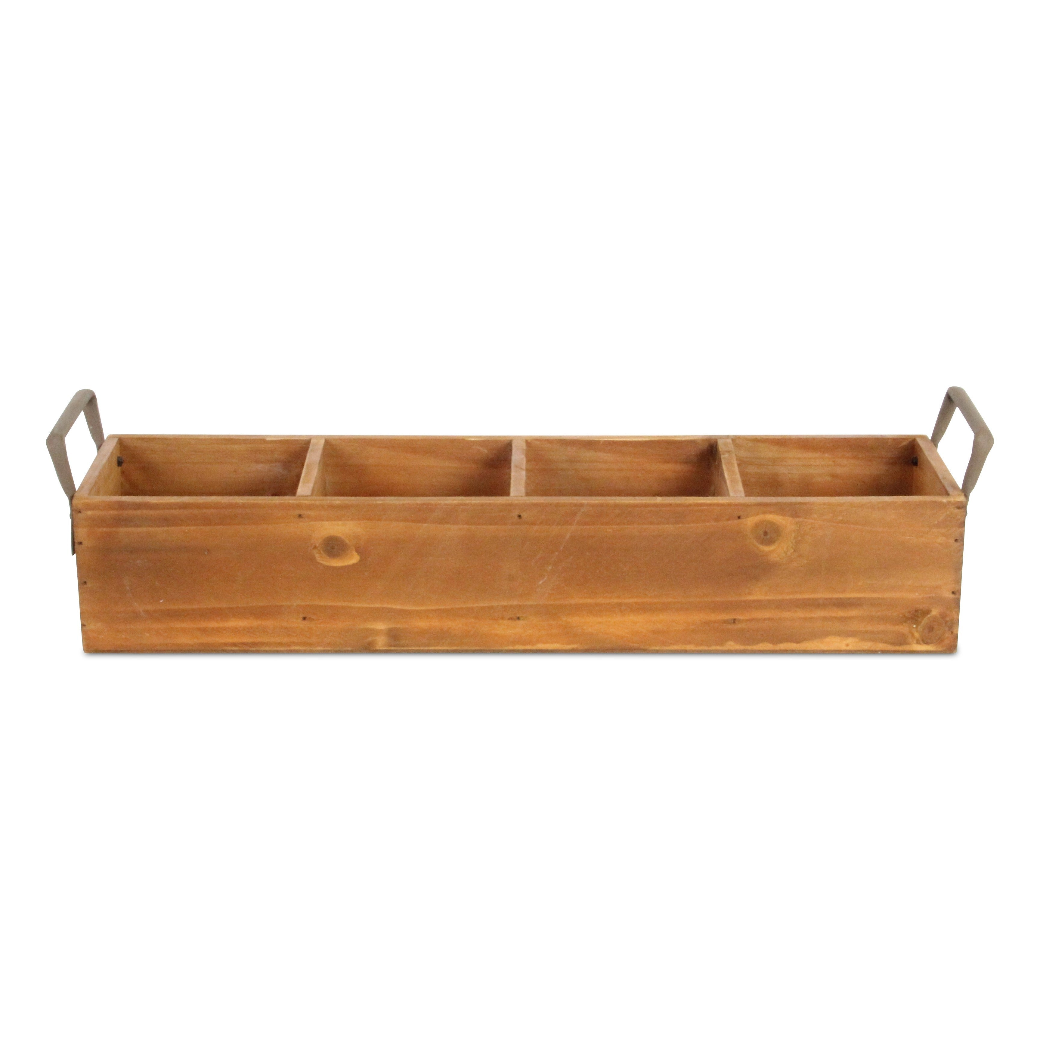 19" Brown Solid Wood And Metal Box