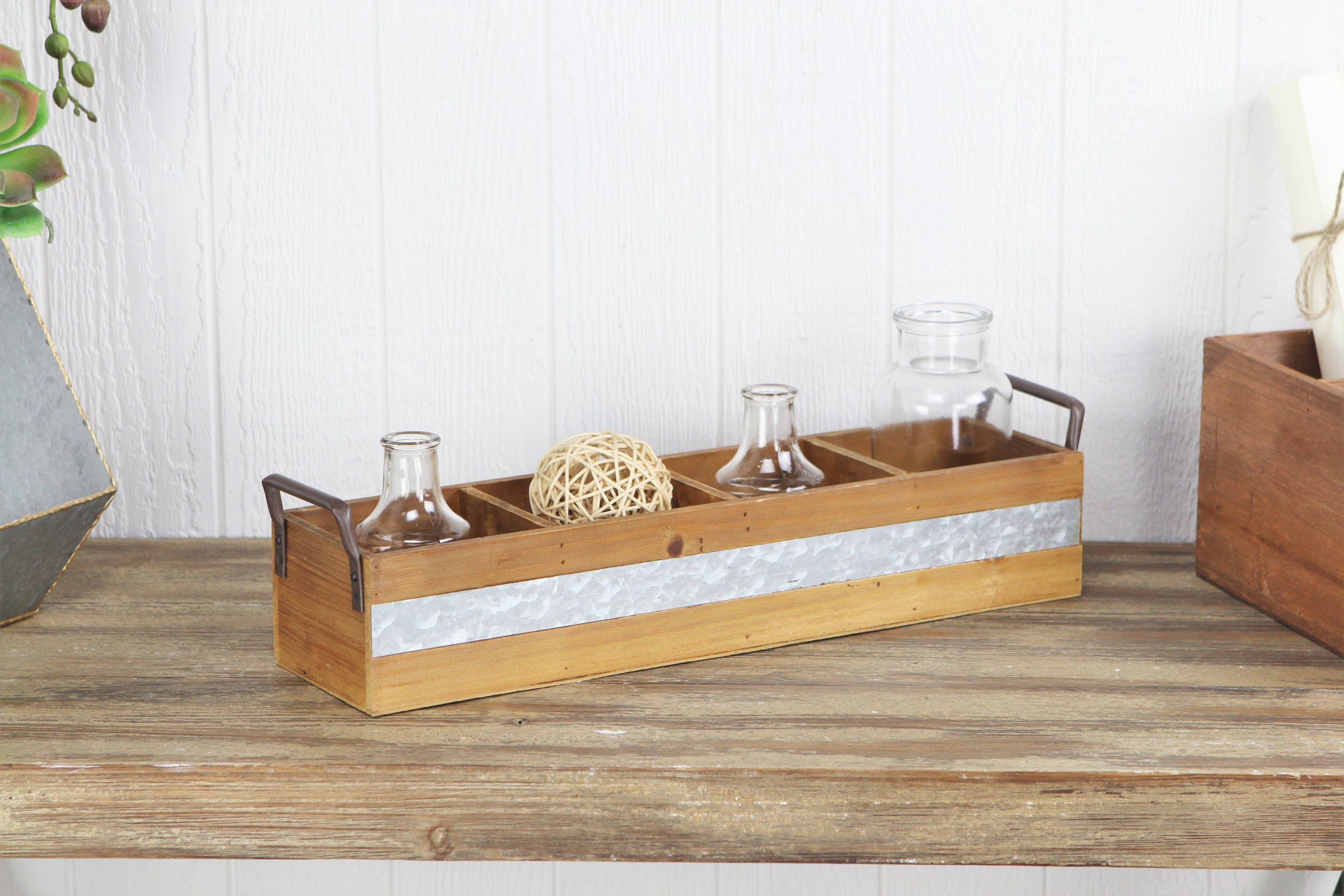 19" Brown Solid Wood And Metal Box