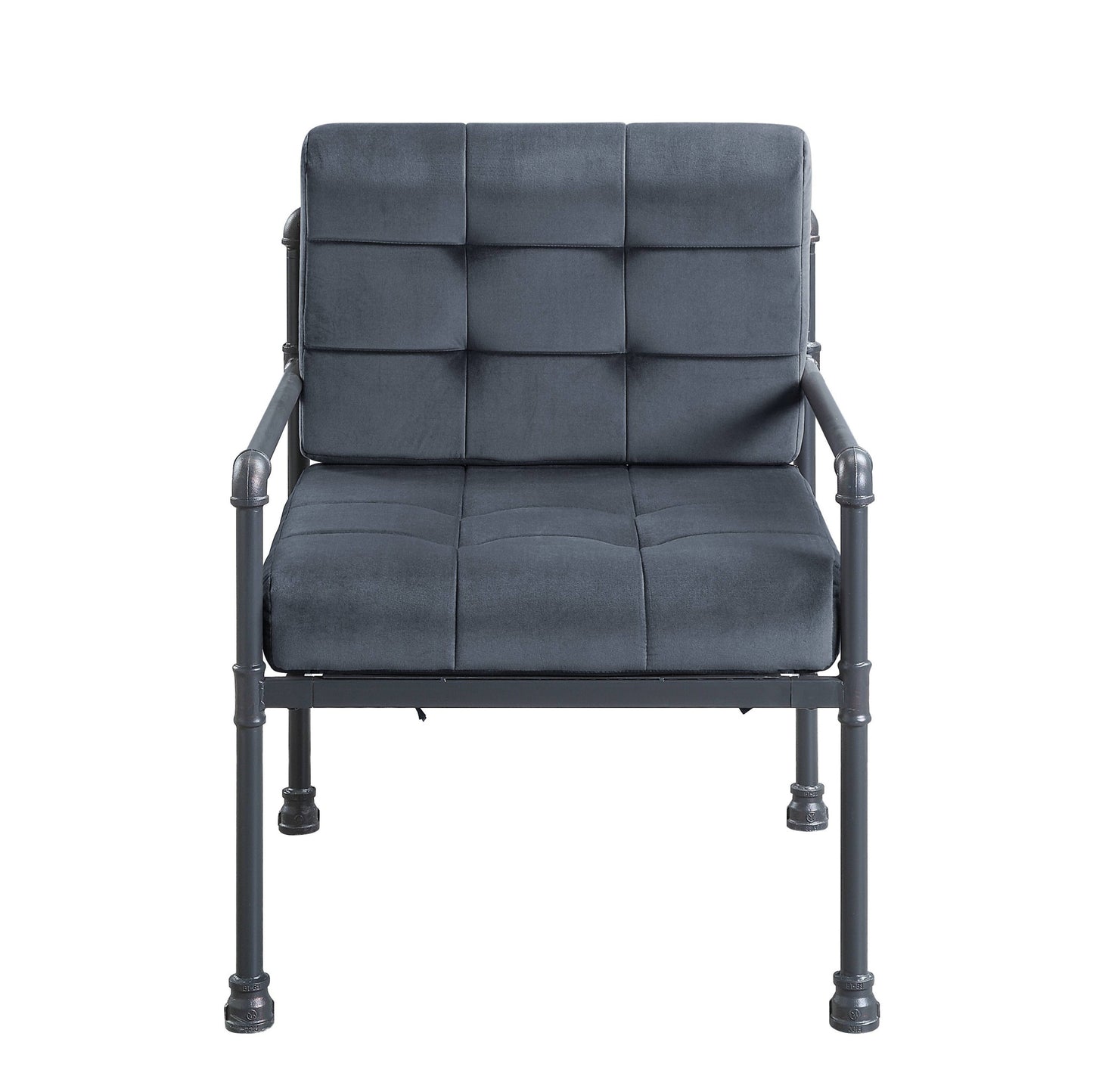 27" Gray and Steel Blue Velvet Arm Chair