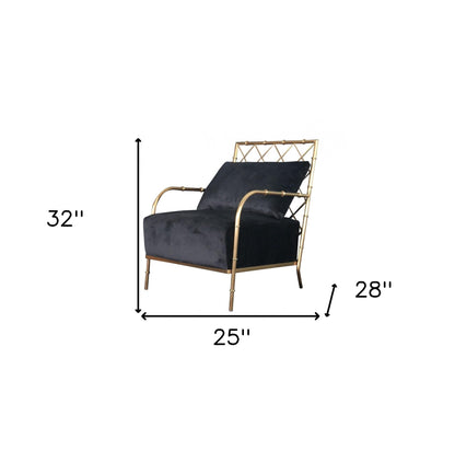 25" Black And Gold Velvet Arm Chair