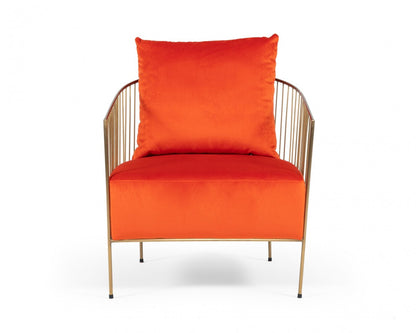 27" Orange And Gold Velvet Arm Chair