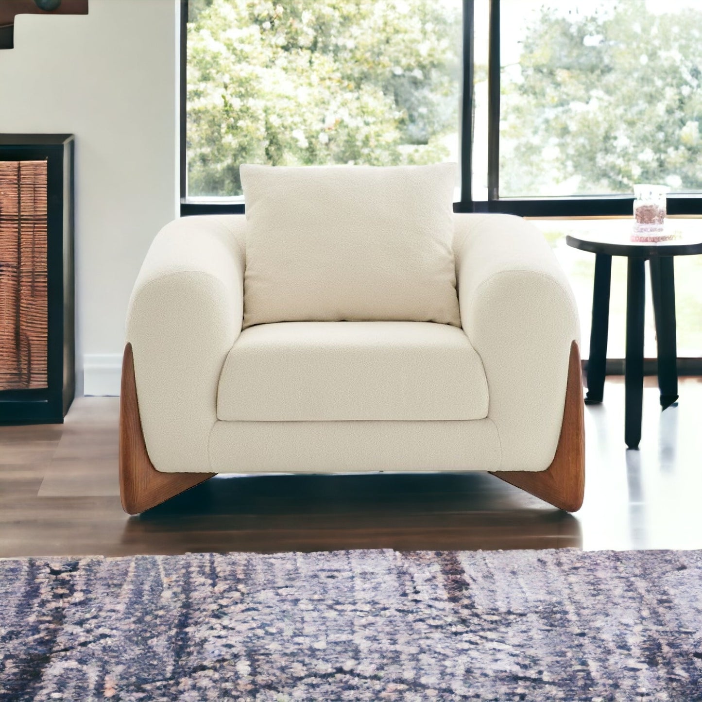 45" Cream And Brown Sherpa Arm Chair