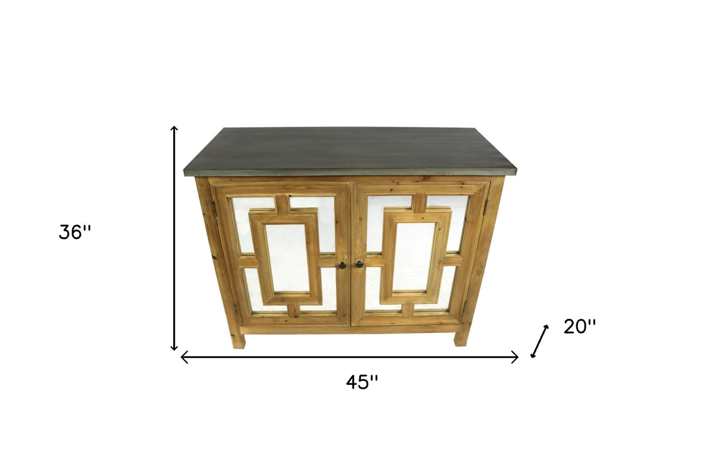 45" Brown And Gray Solid Wood Carved Geometric Sideboard with Two Doors