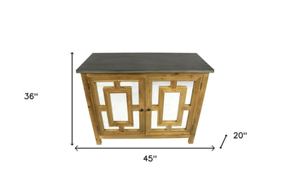 45" Brown And Gray Solid Wood Carved Geometric Sideboard with Two Doors