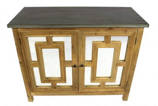 45" Brown And Gray Solid Wood Carved Geometric Sideboard with Two Doors