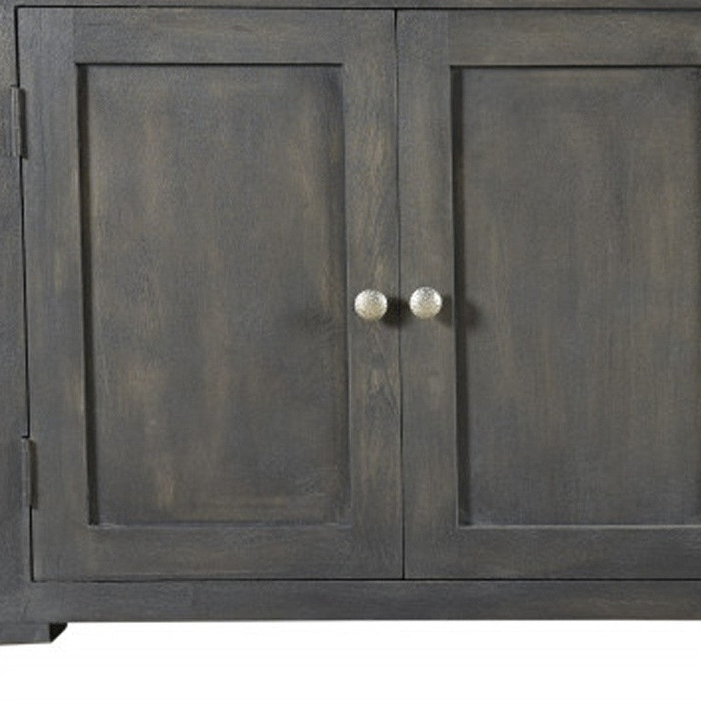 72" Dark Gray Solid Wood Four Drawer Sideboard with Four Doors