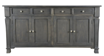 72" Dark Gray Solid Wood Four Drawer Sideboard with Four Doors