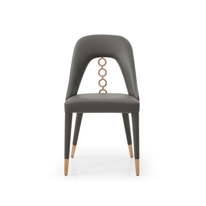Set of Two Gray Upholstered Faux Leather Dining Side Chairs