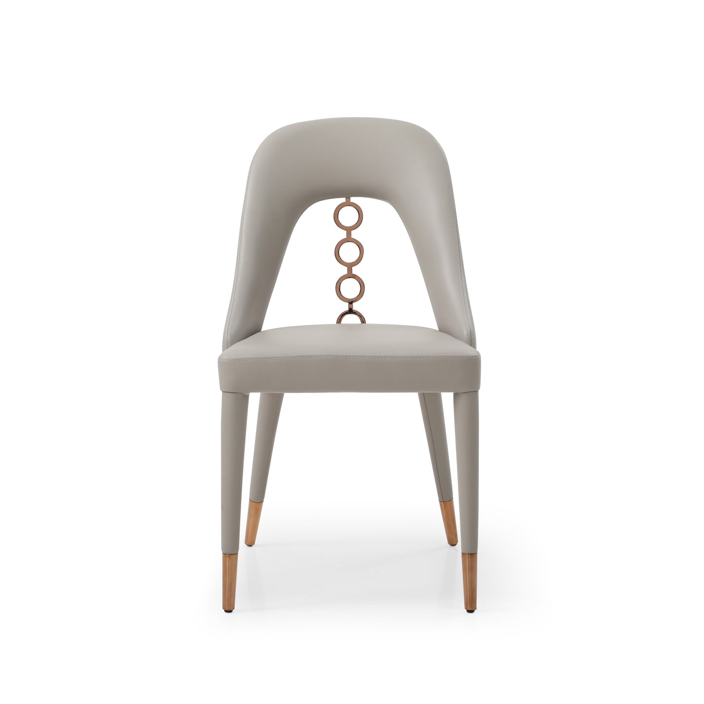 Set of Two Light Gray Faux Leather Dining Side Chairs With Rose Gold Accents