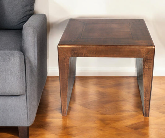 24" Copper Wood and Metal Square End Table