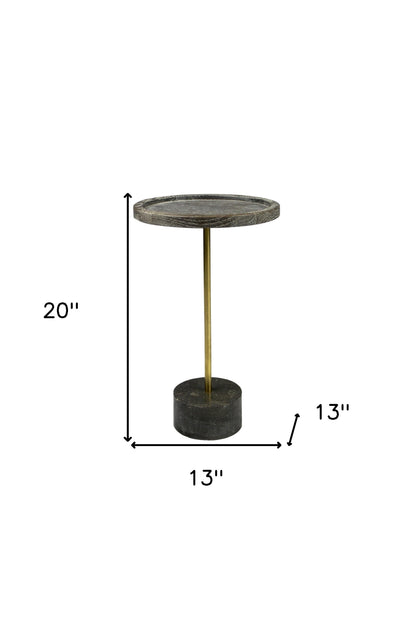 20" Black And Brown Solid Wood And Marble Round End Table