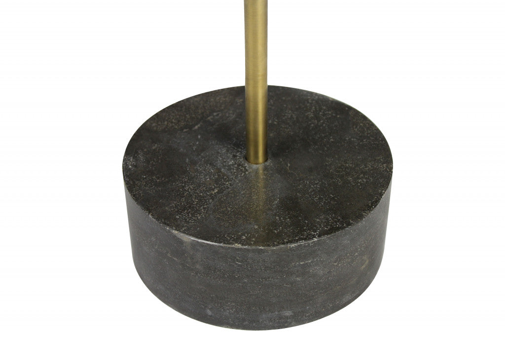 30" Black And Brown Solid Wood And Marble Round End Table