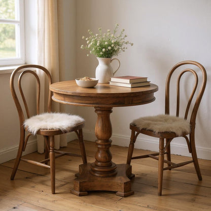 30" Wood Brown Rounded Solid Wood Pedestal Base Dining Table