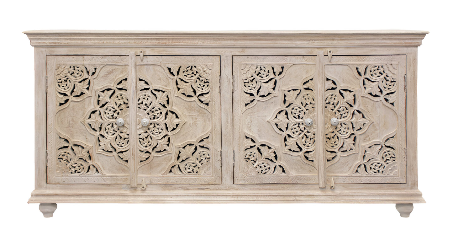 71" Beige Solid Wood Sideboard with Four Doors