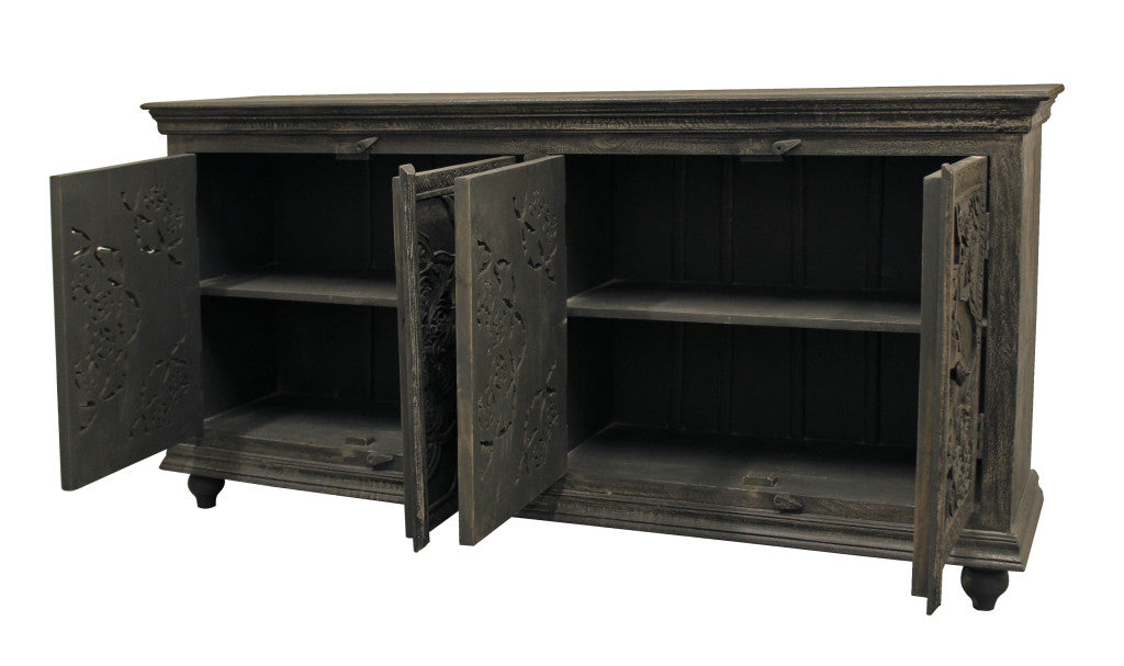 71" Distressed Gray Solid Wood Sideboard with Four Doors