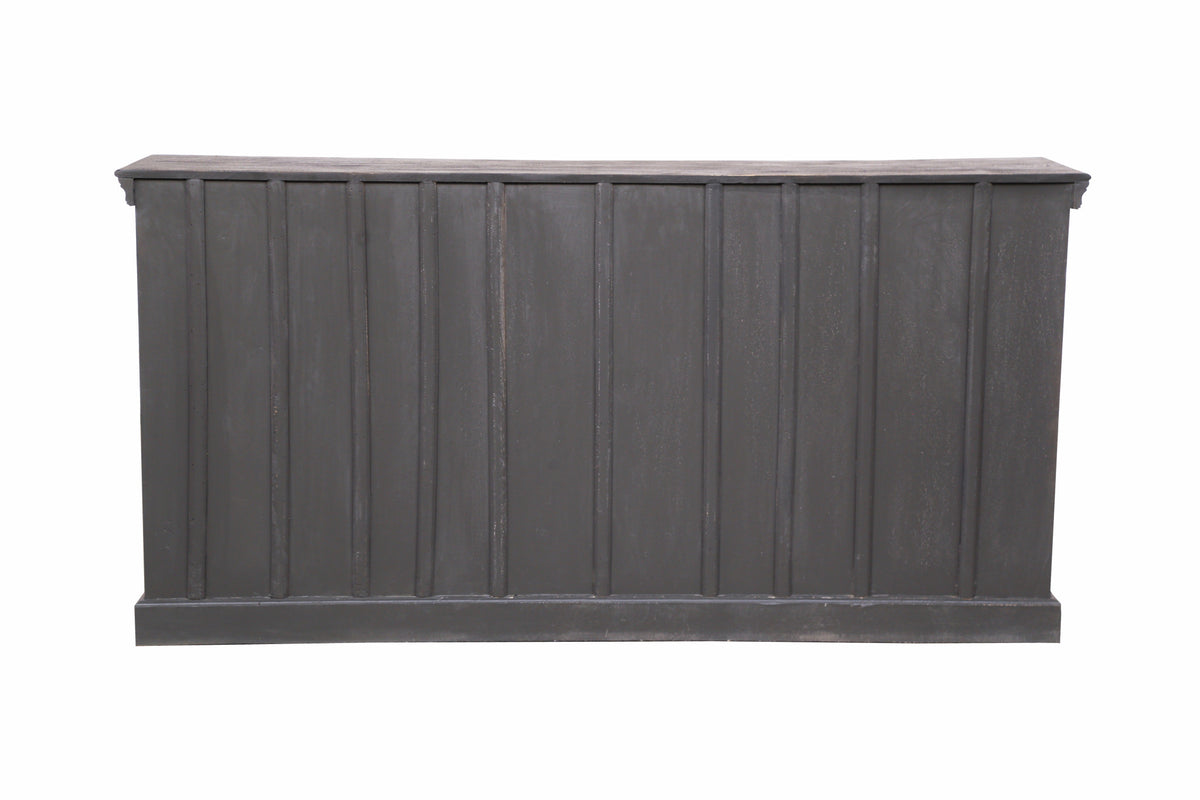 71" Gray Distressed Solid Wood Carved Floral Sideboard with Four Doors