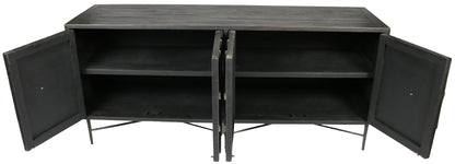 71" Brown Distressed Solid Wood Carved Geometric Sideboard with Four Doors