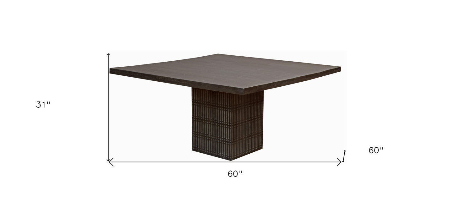 60" Antique Brown Square Solid Wood Dining Table