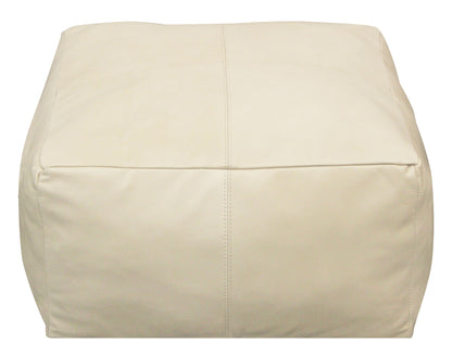 22" Ivory Leather Pouf Ottoman