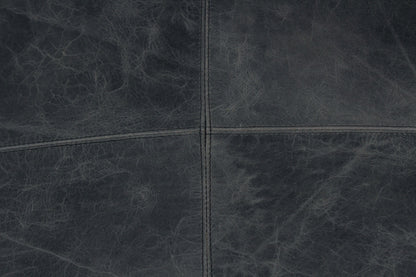 22" Black Distressed Leather Pouf Ottoman