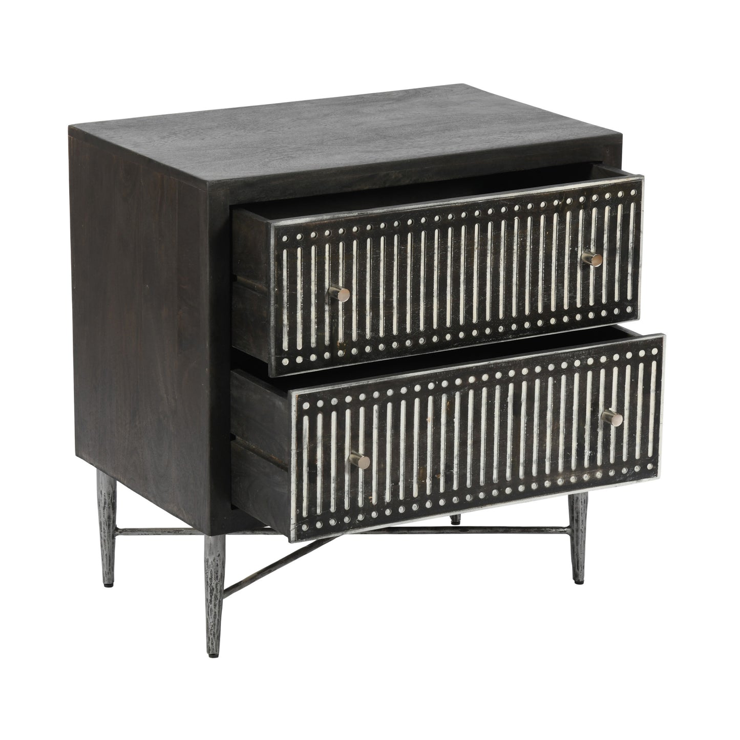 28" Dark Brown Solid Wood Two Drawer Nightstand