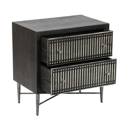 28" Dark Brown Solid Wood Two Drawer Nightstand