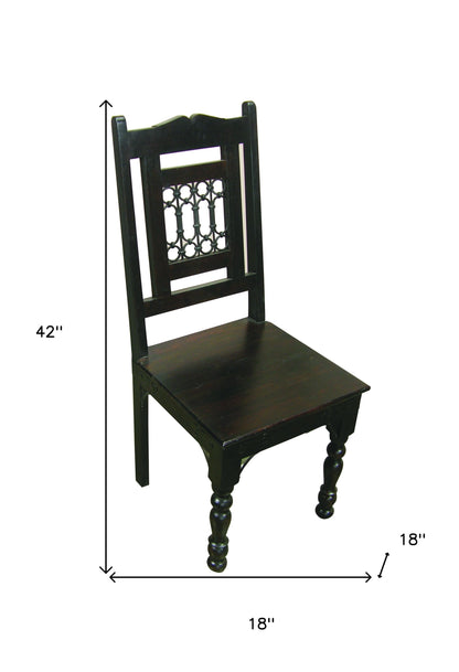 Dark Brown Metal and Wood Slat Back Dining Side Chair