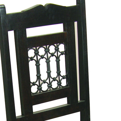 Dark Brown Metal and Wood Slat Back Dining Side Chair
