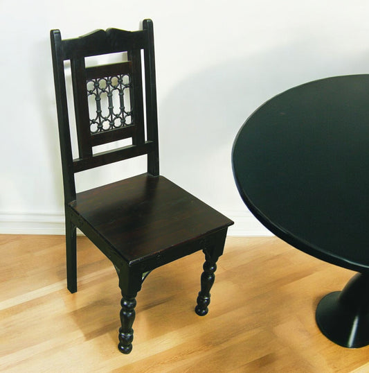 Dark Brown Metal and Wood Slat Back Dining Side Chair