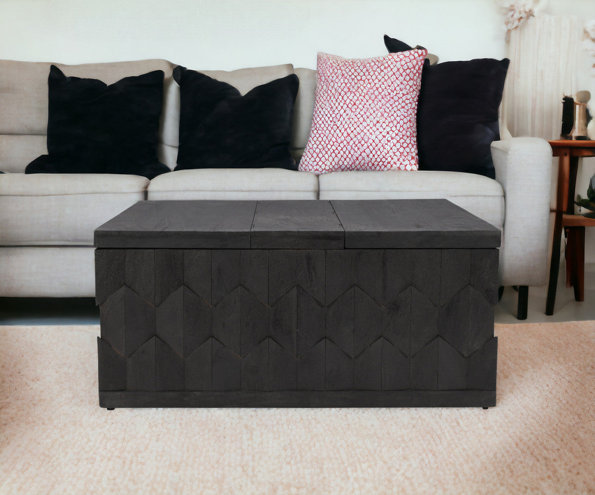 40" Dark Gray Solid Wood Square Distressed Solid Trunk Coffee Table