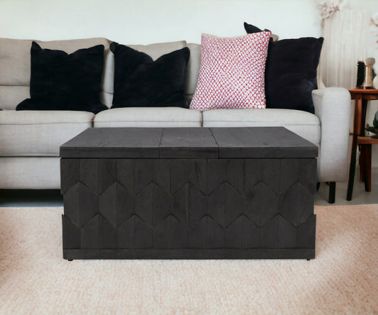 40" Dark Gray Solid Wood Square Distressed Solid Trunk Coffee Table