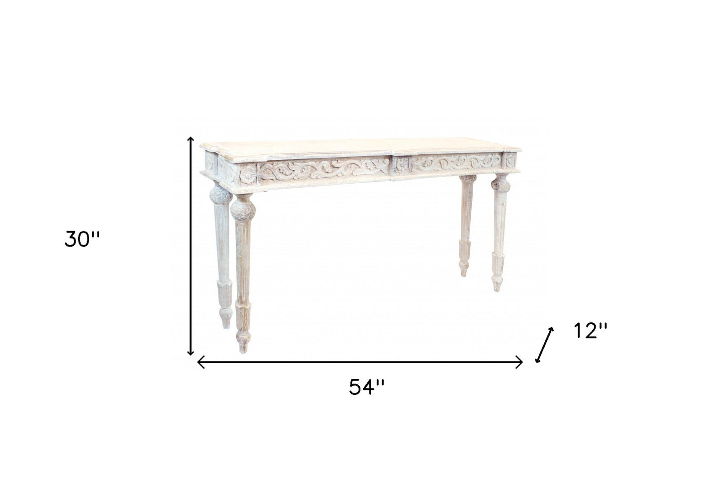 54" White Solid Wood Distressed Console Table
