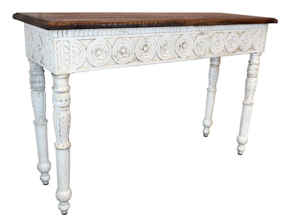48" Natural and White Solid Wood Distressed Console Table