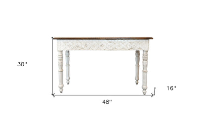 48" Natural and White Solid Wood Distressed Console Table