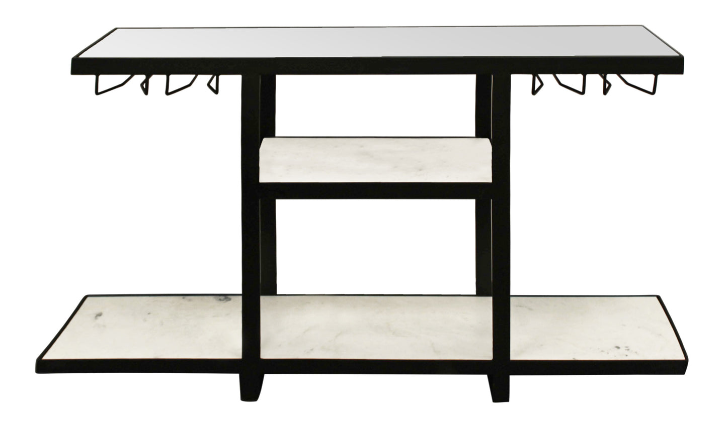 58" White and Black Genuine Marble Floor Shelf Console Table Two Shelves