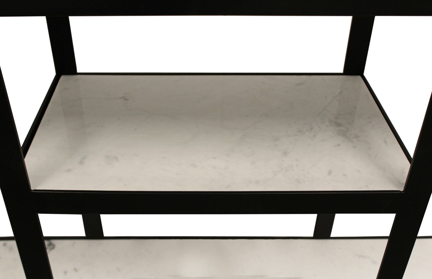 58" White and Black Genuine Marble Floor Shelf Console Table Two Shelves