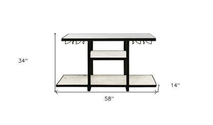 58" White and Black Genuine Marble Floor Shelf Console Table Two Shelves