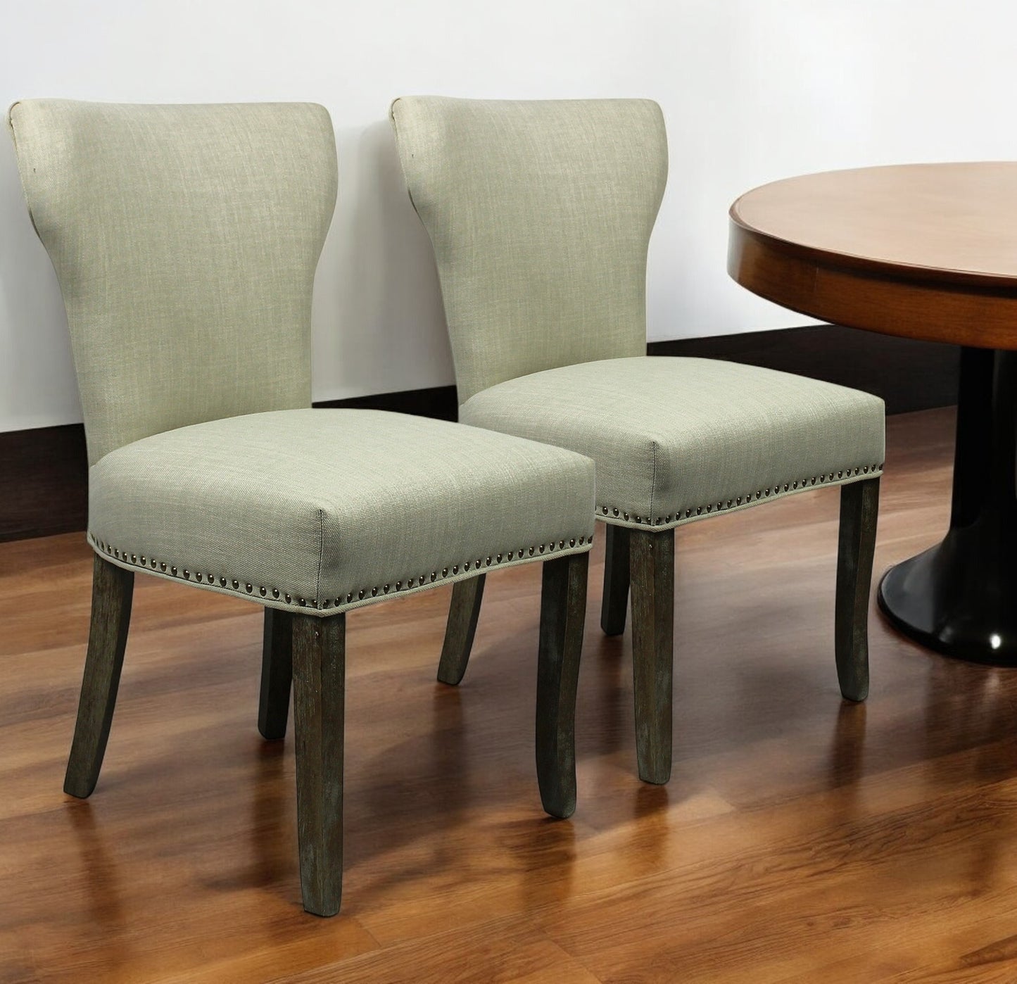 Set of Two Ivory and Brown Upholstered Fabric Dining Parsons Chairs