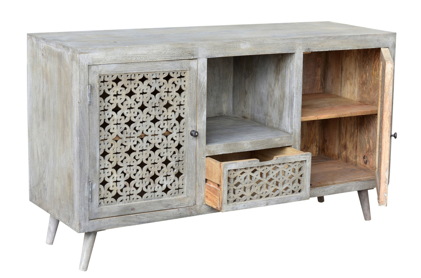 55" Gray Solid Wood Cabinet Enclosed Storage Worn TV Stand