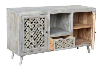 55" Gray Solid Wood Cabinet Enclosed Storage Worn TV Stand