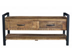 46" Natural and Black Metal Distressed Solid Wood Storage Bench with Drawers