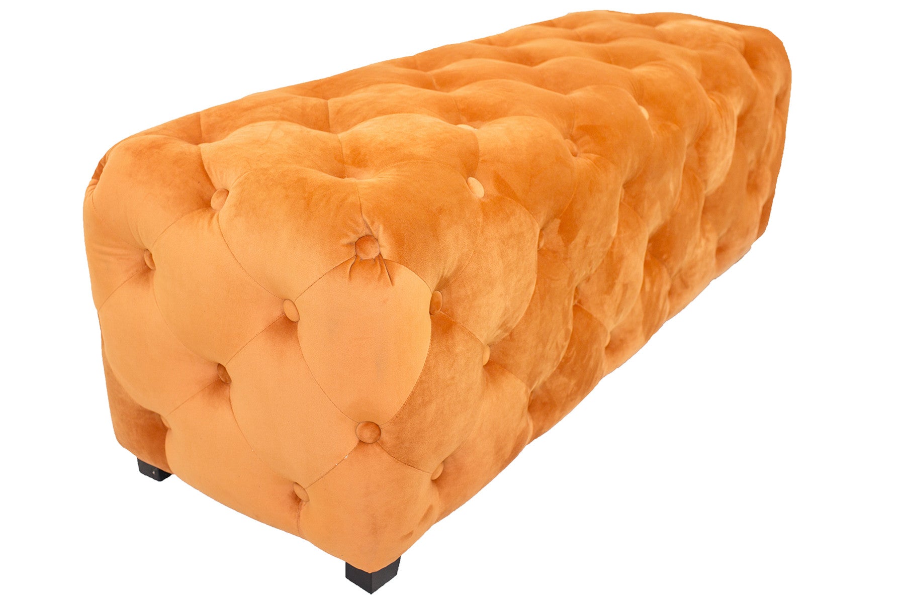 50" Orange and Dark Brown Velvet and Solid Wood Upholstered Bench