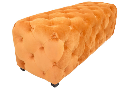 50" Orange and Dark Brown Velvet and Solid Wood Upholstered Bench