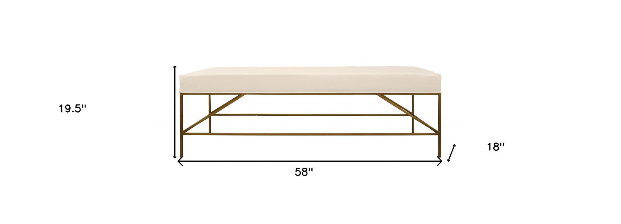 58" Ivory and Gold Upholstered Linen Bench