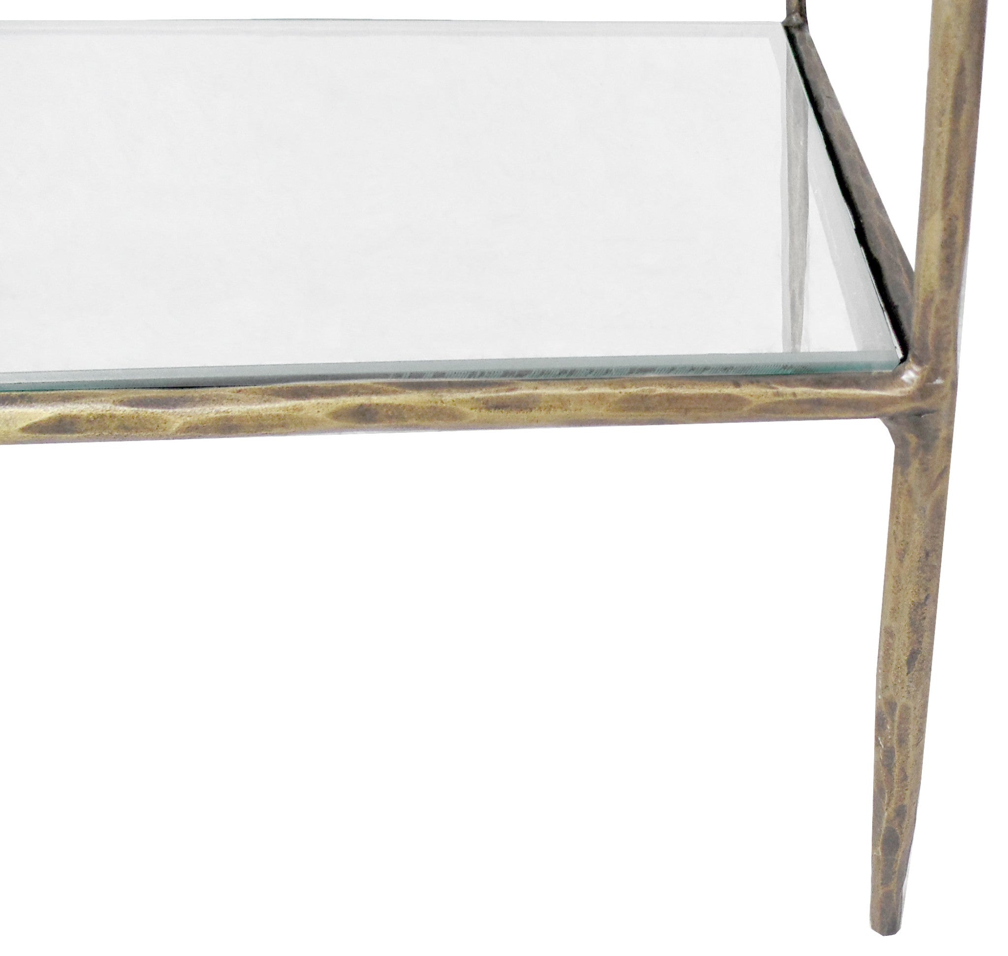 59" Antiqued Gold And Clear Iron and Glass Five Tier Etagere Bookcase