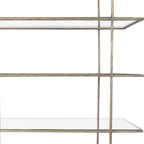 59" Antiqued Gold And Clear Iron and Glass Five Tier Etagere Bookcase