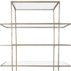 59" Antiqued Gold And Clear Iron and Glass Five Tier Etagere Bookcase
