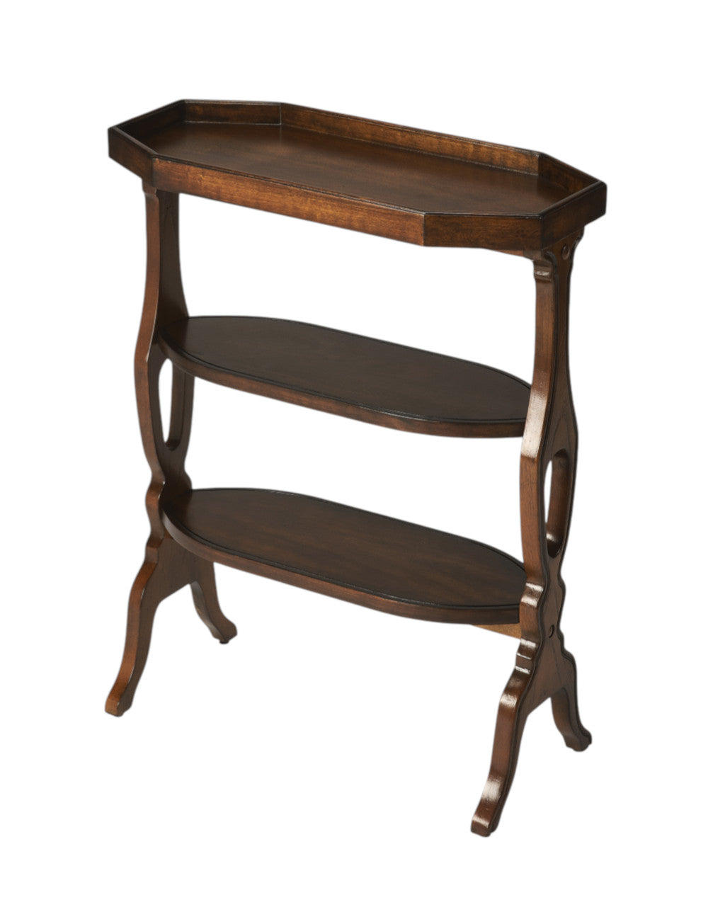 28" Dark Brown End Table With Two Shelves