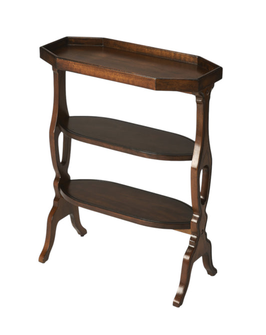 28" Dark Brown End Table With Two Shelves